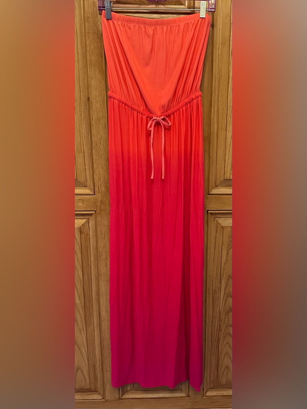Strapless Ombre Maxi Dress in Orange to Pink